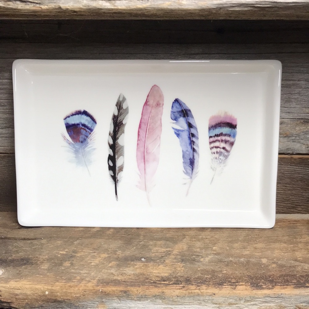 Feather print ceramic plate by Indigo